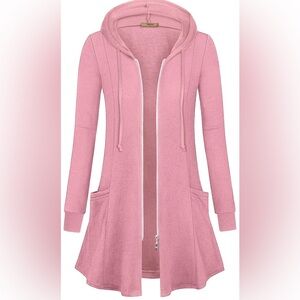 Miusey Pink Women’s Small Zip Up Long Hoodie Jacket Lightweight Tunic Sweater